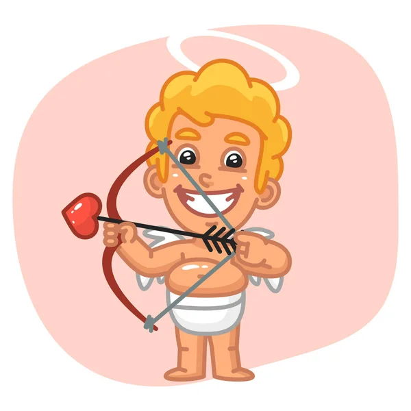 Cupid Smiles and Shoots Bow — Stock Vector