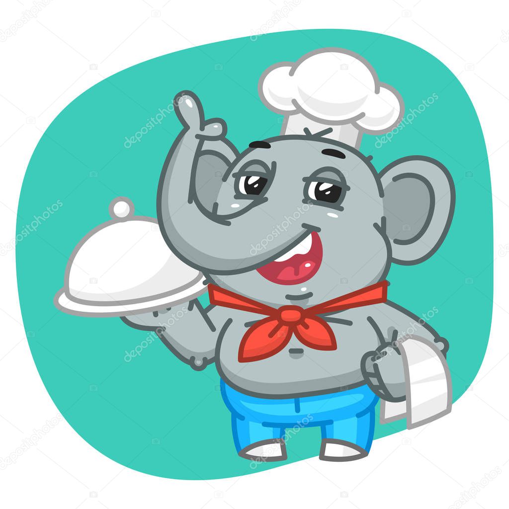 Elephant in Jeans Pants Holding Tray of Food