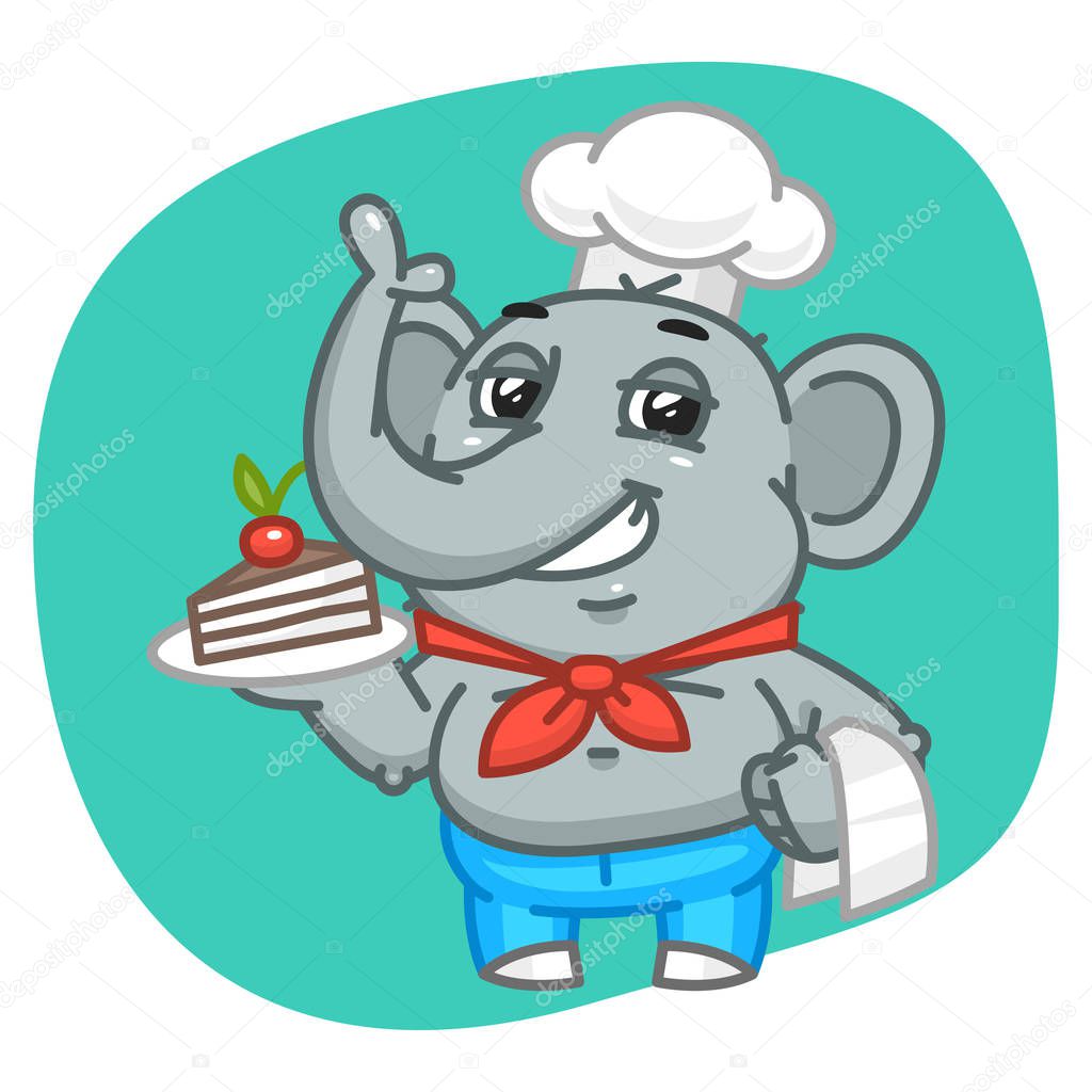 Elephant in Jeans Pants Holding Plate with Cake
