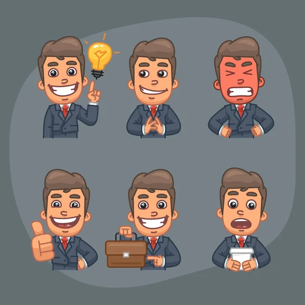 Businessman Set of 6 Poses Stickers Pack Part 3 - Stok Vektor