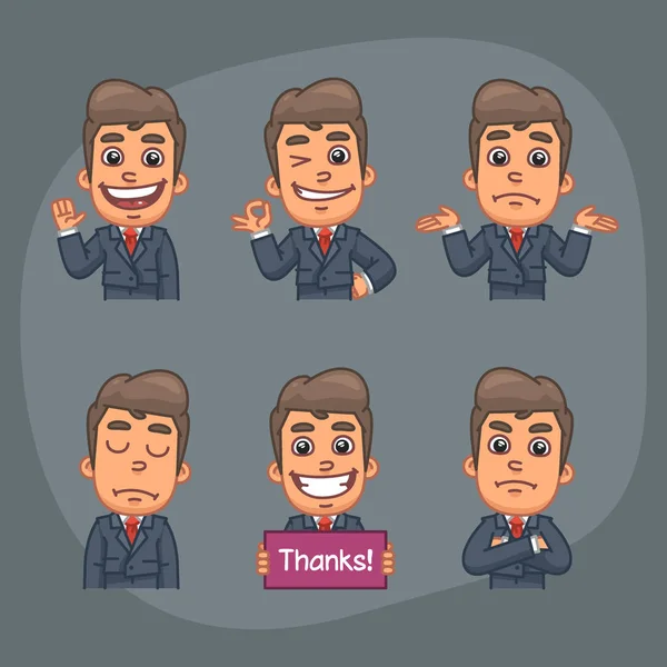 Empresario Conjunto de 6 Poses Pegatinas Pack Parte 2 — Vector de stock