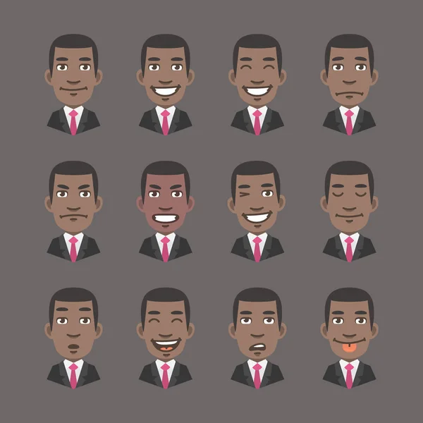 Biznesmen czarny człowiek zestaw emocji — Wektor stockowy