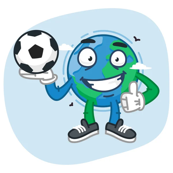 Personagem Terra detém bola de futebol — Vetor de Stock