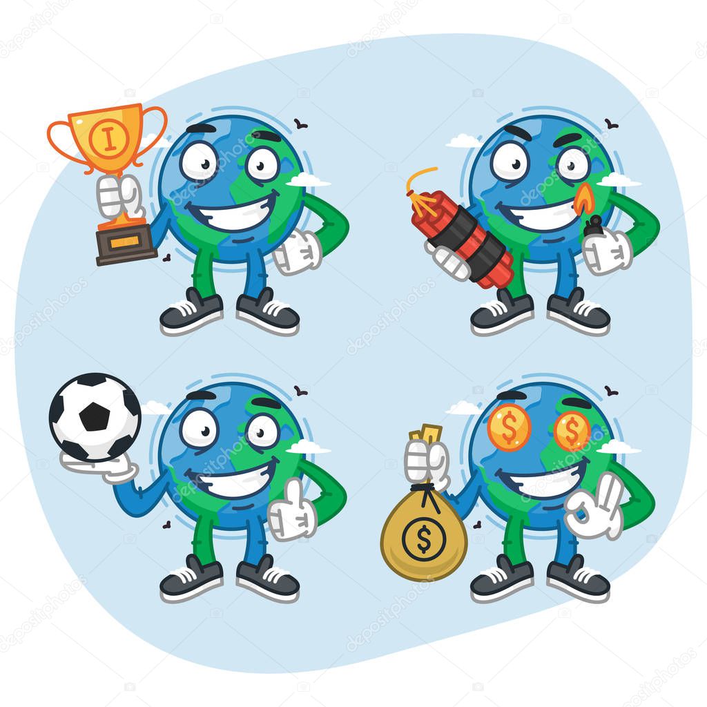 Set Characters Earth Holds Cup Dynamite Money Soccer Ball