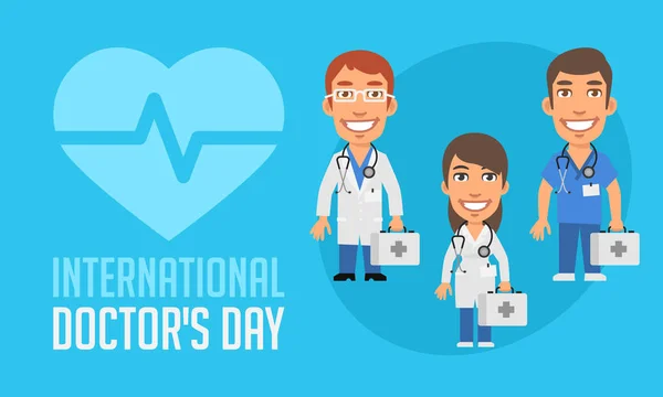 Международный день врачей Группа врачей с чемоданом — стоковый вектор