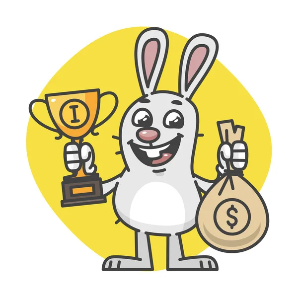 Bunny Holding Cup and Bag of Money — Stock Vector