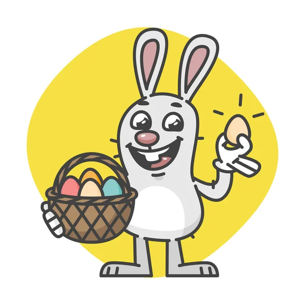 Easter Bunny Holding Egg Basket and Laughs — Stock Vector