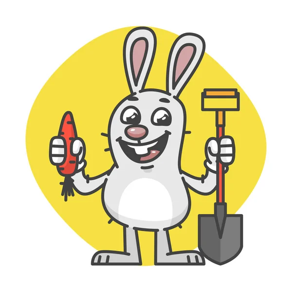 Rabbit Holds Carrot and Shovel — Stock Vector