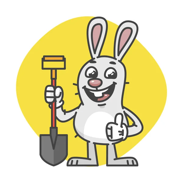 Rabbit Shows Thumb Up and Holds Shovel — Stock Vector