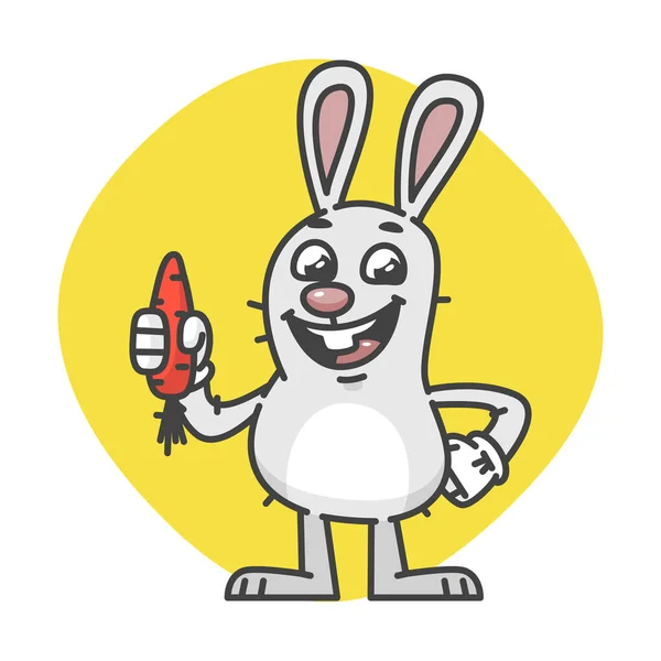 Conejo sonríe y mantiene las zanahorias — Vector de stock