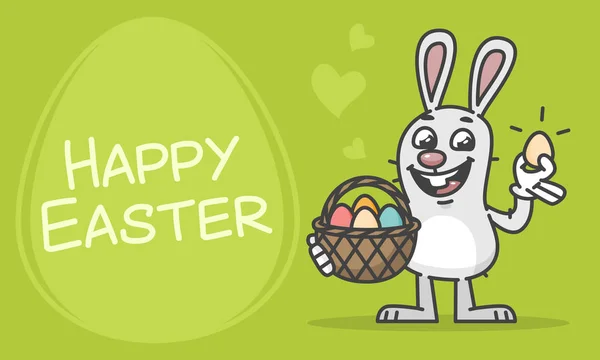 Composición Feliz Pascua conejito celebración cesta y huevo — Vector de stock