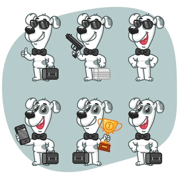 Set Personagens Cão Empresário Segurando Mala Copa Telefone Gun — Vetor de Stock