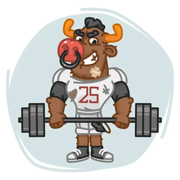 Bull Football Player Holds Barbell — Stock Vector