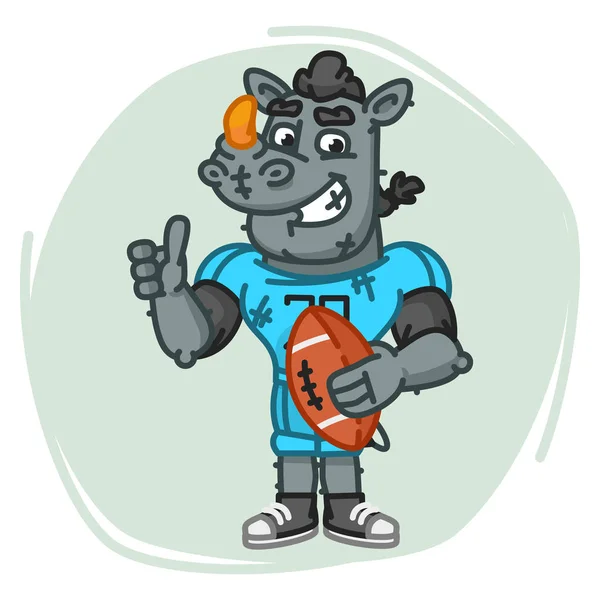 Rhino piłkarz trzyma piłkę pokazuje kciuk w — Wektor stockowy