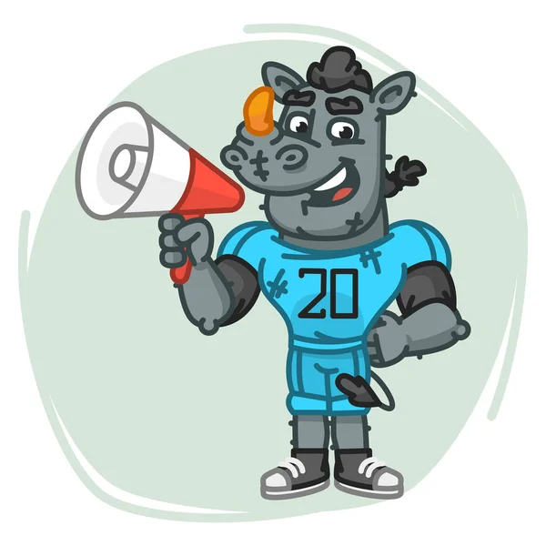 Jogador de futebol rinoceronte fala em Megaphone —  Vetores de Stock
