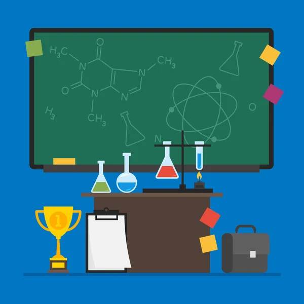 개념 화학의 테스트 튜브 테이블 가방 학교 게시판 — 스톡 벡터