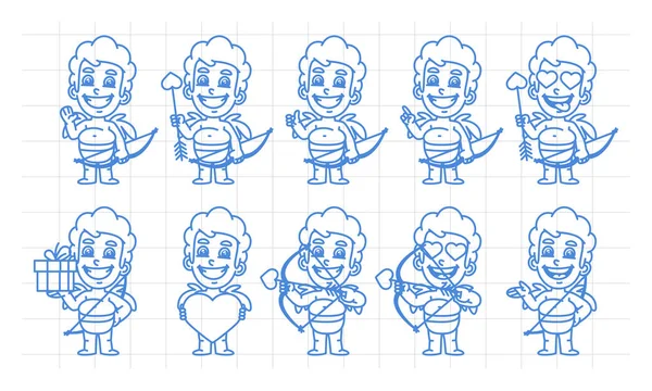 Character set cupid in various versions scribble part 1 — Stock Vector