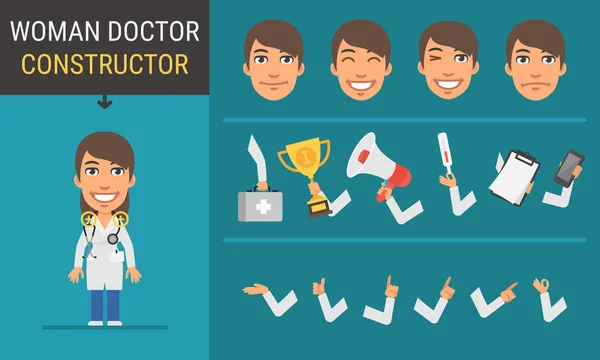 Constructor character woman doctor — Stock Vector