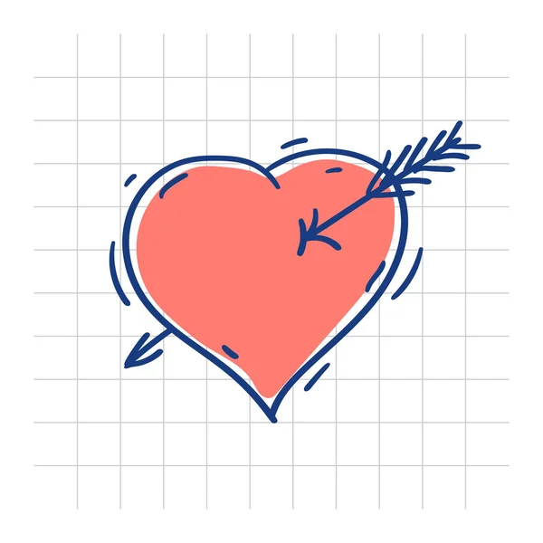Ručně tažené srdce propíchnuté šipka — Stockový vektor