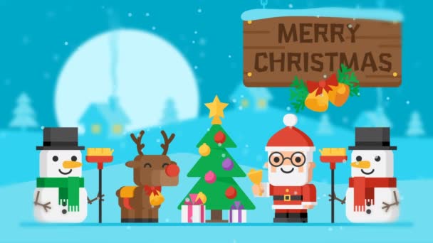 Loop Merry Christmas Concept Renna Babbo Natale Pupazzi Neve Albero — Video Stock