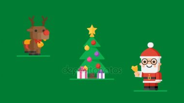 Kavram yeni yıl Noel Baba Ren geyiği ve kardan adam karakter. Hareketli grafikler. Video tebrik.