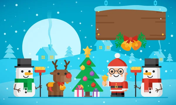 Weihnachten Illustration Weihnachtsbaum Weihnachtsmann Rentiere und s — Stockvektor