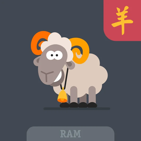 Ram character Chinese zodiac hieroglyph funny cartoon — Stock Vector