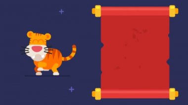 Hiyeroglif kaplan komik hayvan karakter Çin burç ilerleyin. Hiyeroglif kaplan anlamına gelir.