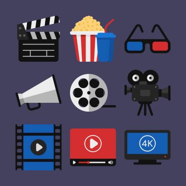 Simgeler sinema Klaket patlamış mısır 3d gözlük Film projektör Vide