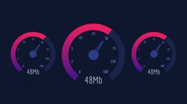 Üç hız göstergesi Internet hızı 50 mb 100 mb 300 mb pembe ölçek. Hareketli grafikler. Animasyon Video.