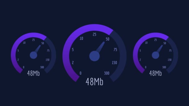 Três Velocímetro Internet Speed 100 300 Lilac Scale Motion Graphics — Vídeo de Stock
