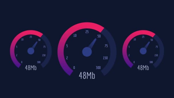 Tre Hastighetsmätare Internet Hastighet 100 300 Rosa Skala Rörlig Grafik — Stockvideo