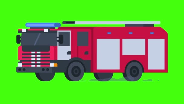 Fire Truck Rides Flashing Lights Transparent Background Motion Graphics Animation — Stock Video