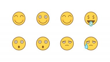 Duygu Simgeleri etiketleri, dilin korkmuş üzgün olduğunu gösteriyor. Animasyon Duygu Simgeleri. Alfa kanalı. Döngü 2s 'den başlıyor