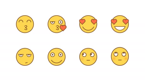 Emoticons Наклейки Установить Поцелуй Любовь Подмигивает Застенчиво Анимированные Тиконы Альфа — стоковое видео