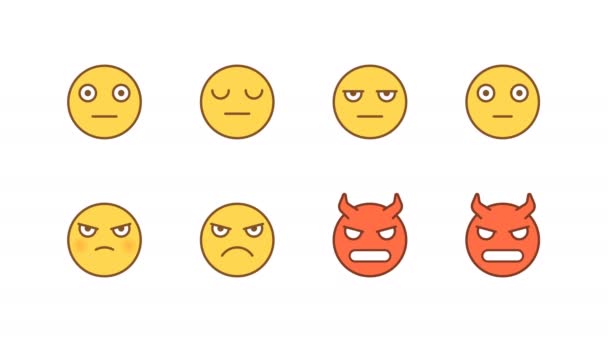 Αυτοκόλλητα Emoticons Θέσει Σοβαρή Θυμωμένος Δαίμονας Κινούμενα Μοτίβα Κανάλι Άλφα — Αρχείο Βίντεο