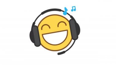 Emoticon üçüncü seçenekte kulaklıkla müzik dinliyor. Animasyon Duygu Simgeleri. Alfa kanalı. Döngü 2s 'den başlıyor