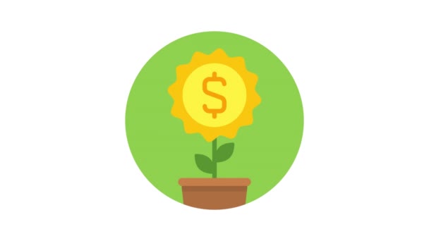 Business Ikone Geld Blume Dollar Zeichen Animationssymbole Transparenter Hintergrund Schleifenanimation — Stockvideo