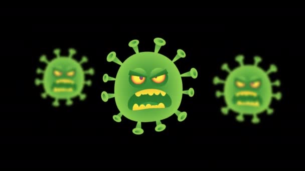 Virus Aparece Ataca Animación Personajes Fondo Transparente Animación Loop Gráficos — Vídeo de stock