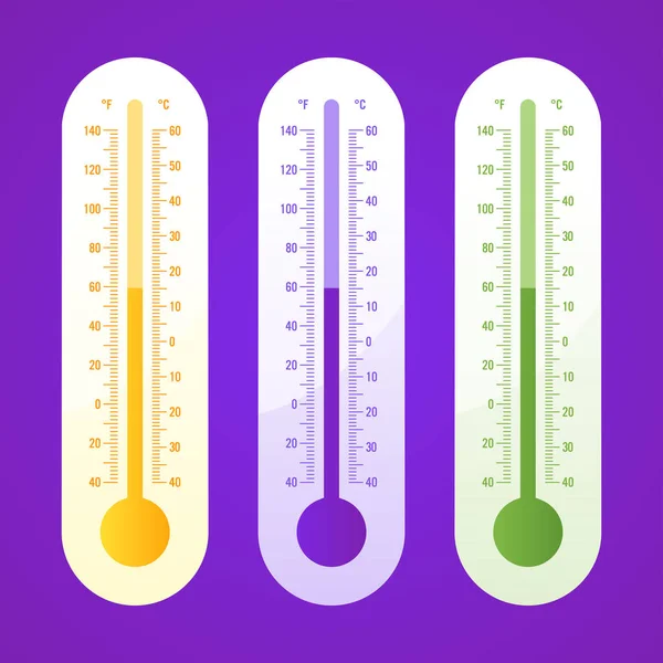 Thermometer Drie Opties Deel Vector Iconen Objecten Vector Illustratie — Stockvector