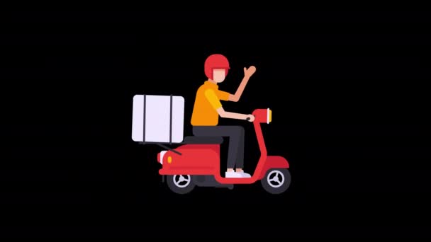 Courier Scooter Box Trunk Rides Screen Transparent Background Loop Animation — Stock Video