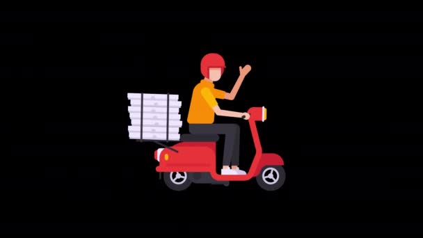 Courrier Scooter Avec Pizza Sur Coffre Roulez Long Écran Fond — Video