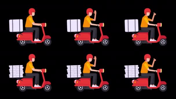 Mensajero Scooter Conjunto Seis Animaciones Fondo Transparente Animación Loop Gráficos — Vídeo de stock