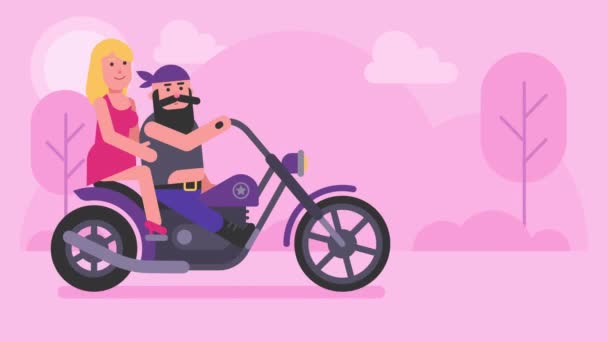 Biker Dan Gadis Mengendarai Sepeda Motor Dan Melawan Covid Animasi — Stok Video