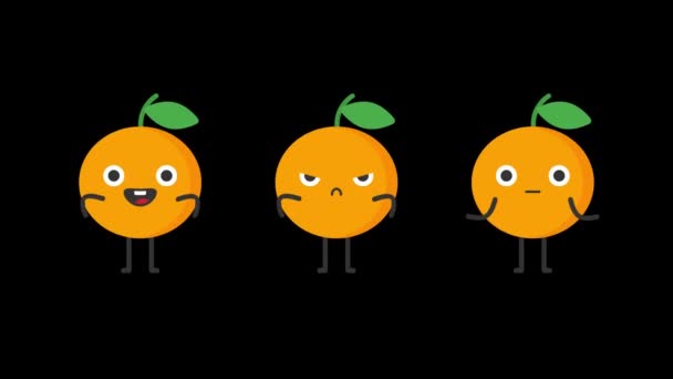 Orange Funny Character Three Animations Yes Surprised Transparent Background Loop — Stock Video