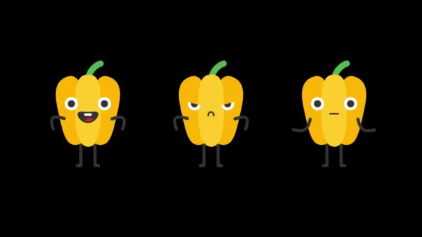 Pepper Funny Character Three Animations Yes Surprised Transparent Background Loop — Stock Video