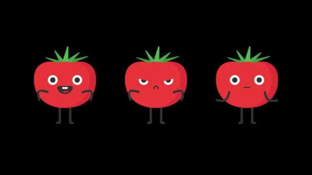 Tomat Karakter Lucu Tiga Animasi Tidak Heran Latar Belakang Transparan — Stok Video