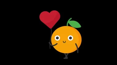 Turuncu kalp şeklinde balon. Şeffaf arka plan. Döngü animasyonu. Hareket grafikleri
