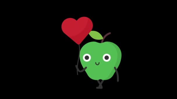 Μήλο Κρατάει Μπαλόνι Σχήμα Καρδιάς Διαφανές Υπόβαθρο Κινούμενα Σχέδια Γραφικά — Αρχείο Βίντεο
