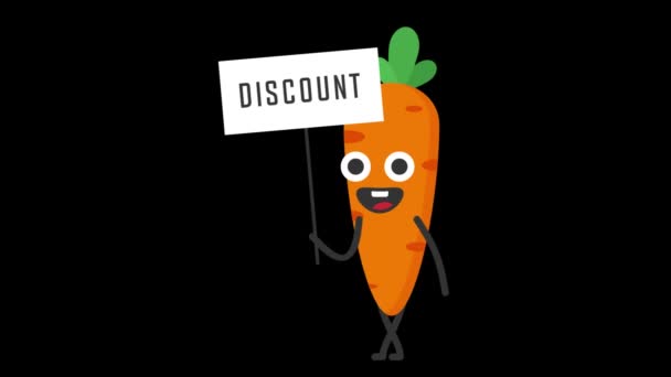 Carota Tiene Segno Con Sconto Parola Sfondo Trasparente Animazione Loop — Video Stock